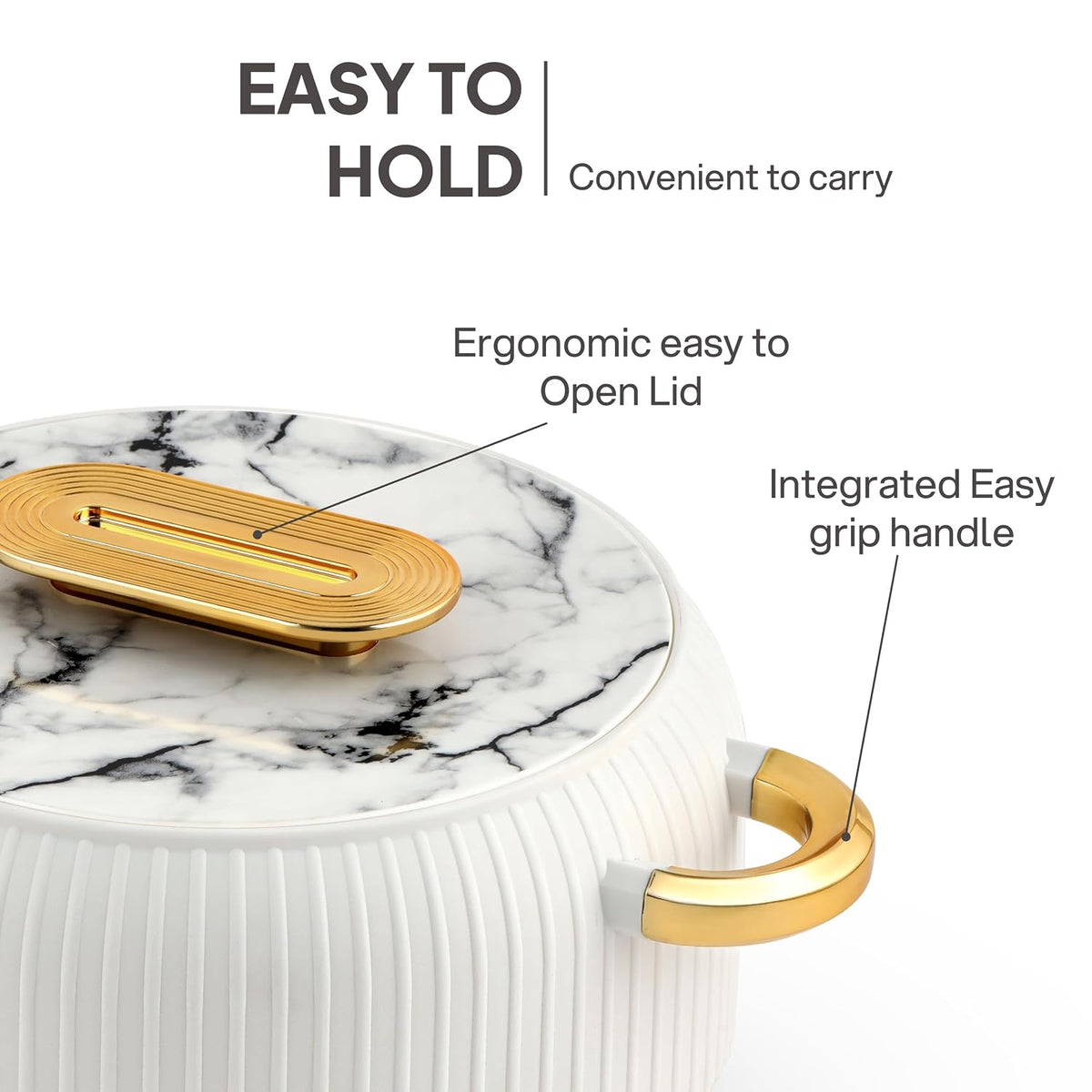 CELLO Castella Insulated Steel Casserole Hot Box Set of 2 Pcs for Kitchen 1000ml Gold White |