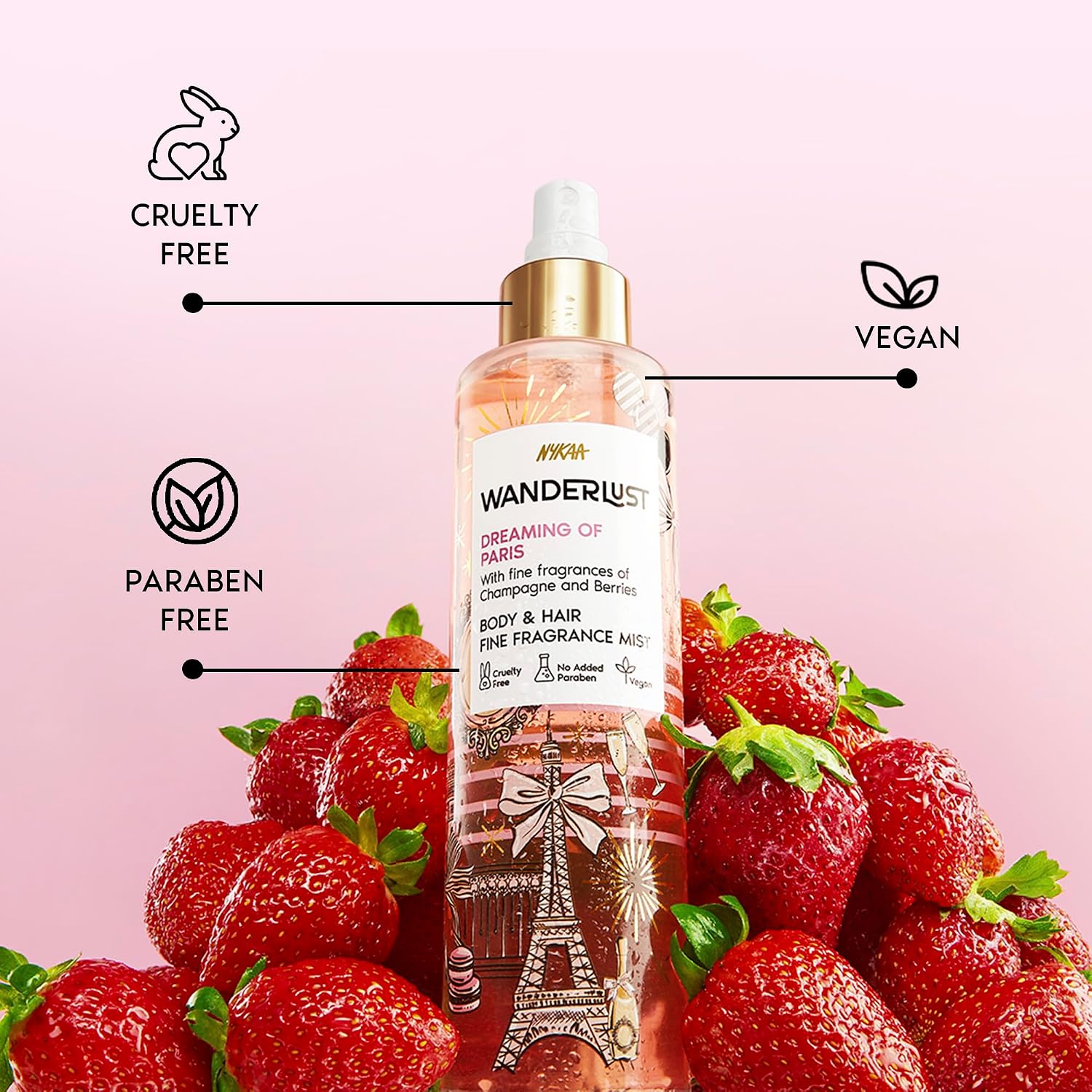 Nykaa Wanderlust Dreaming of Paris Fruity Perfume Body & Hair Mist, Notes of Champagne & Berries, 8 Hrs Long- Lasting Everyday Fragrance, 200 ml