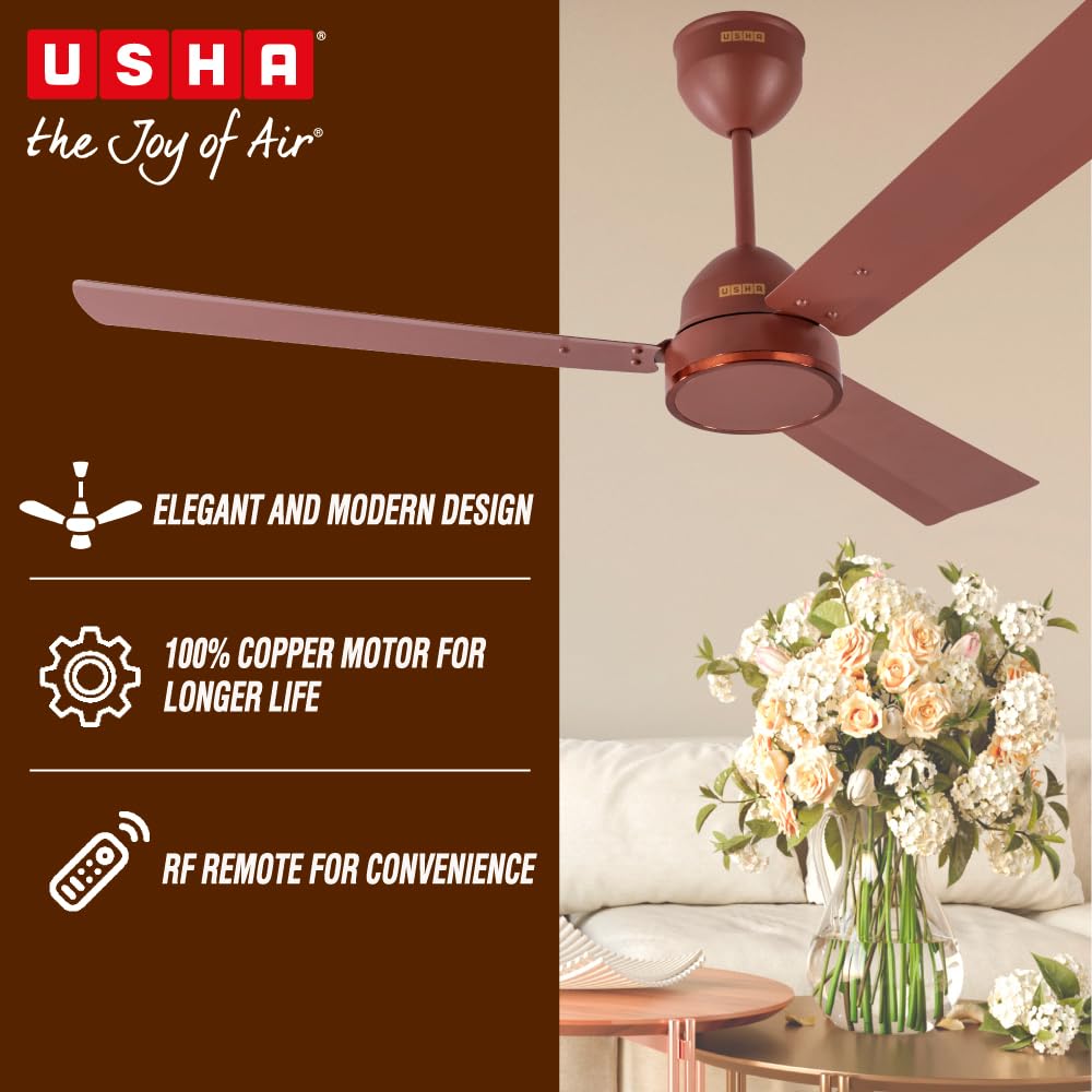 USHA Aeroedge 1200mm BLDC Ceiling Fan with RF Remote | BEE 5 Star Rated Energy Efficient | 100% Copper Motor | High Air Delivery 220CM | 3-Year Motor &...