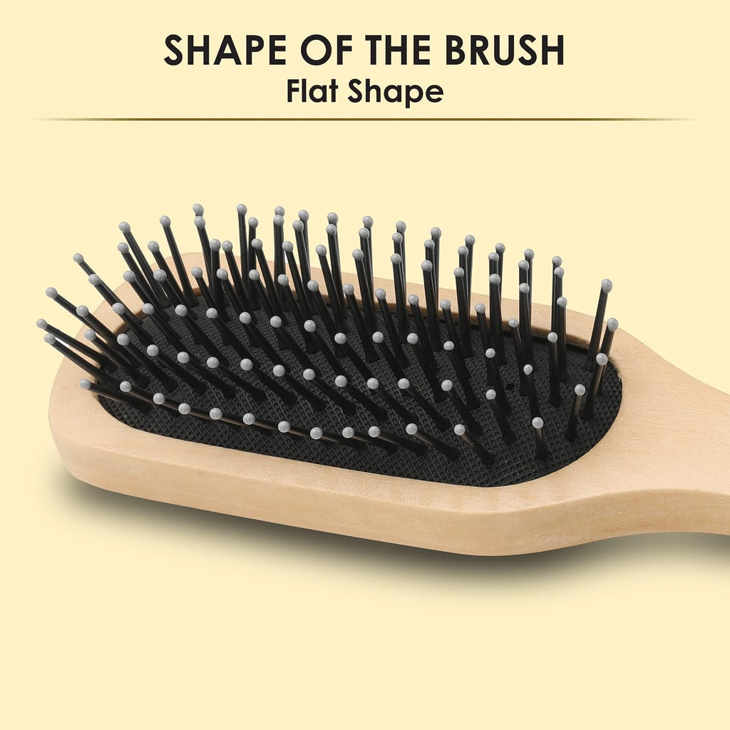 AGARO Prime Wooden Flat Hair Brush with Strong & flexible nylon bristles, having Anti- static ball tips, For Grooming, Volumising & Back Brushing, ideal for Men & Women