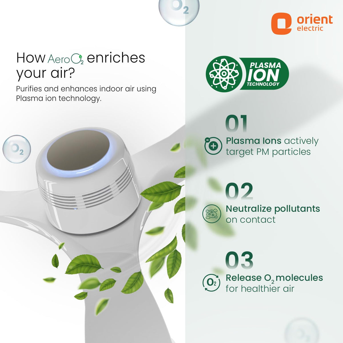 Orient Electric Aero O2 Oxygen Enriching BLDC Ceiling Fan | Newly Launched Air Purifier Fan| Remote Control | Silent Operation | All Season Fan with Reverse...