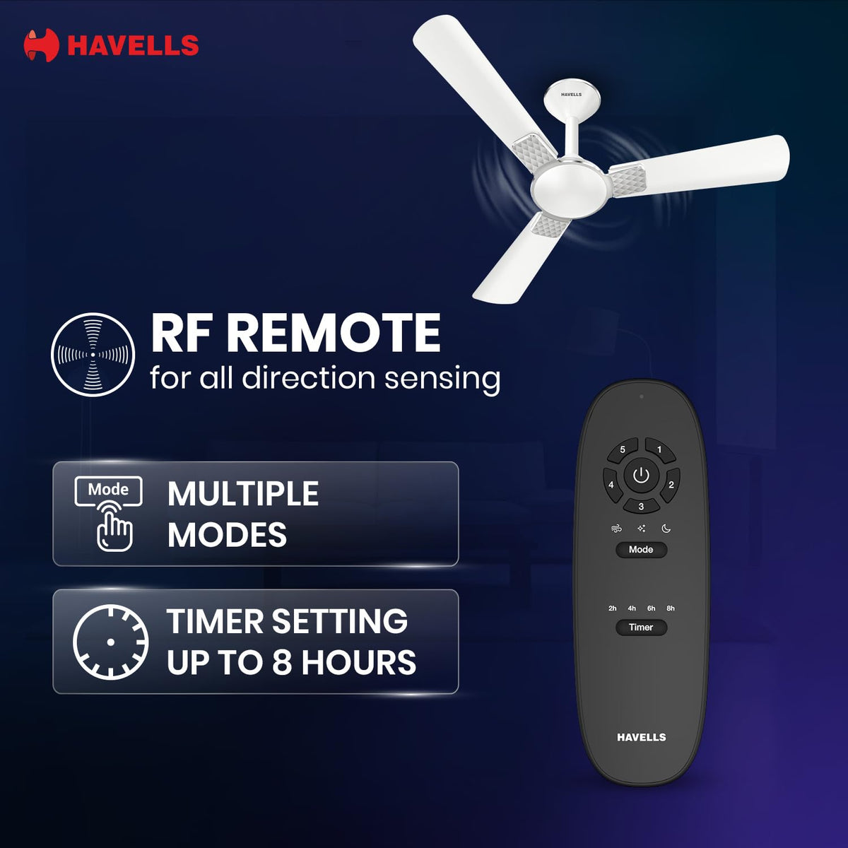 Havells 1200mm Enticer BLDC Prime Ceiling Fan| Compatible with Regulator & Remote| Upto 55% Energy Saving|