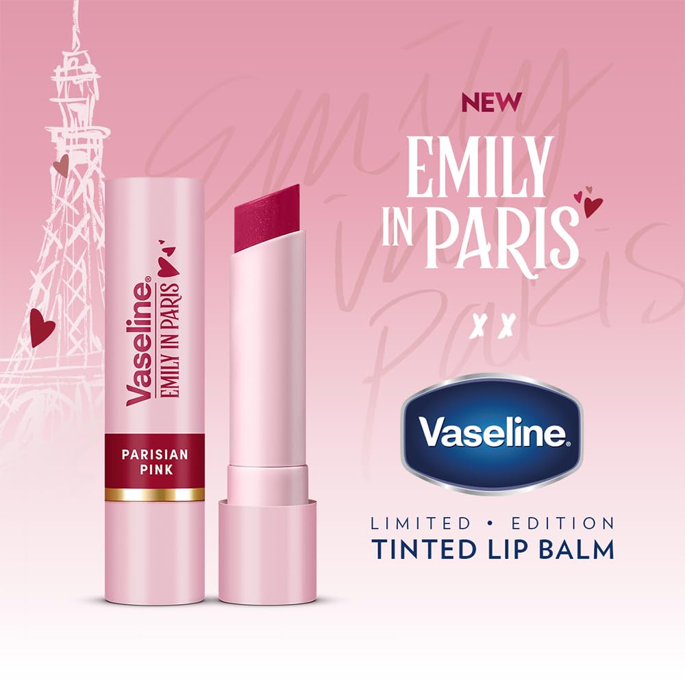 Vaseline Parisian Pink | Emily in Paris Limited Edition | Pink Tinted Lip Balm Stick, 24H Moisturization, 3g