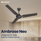 Havells 1200mm Ambrose Neo Energy Saving Ceiling Fan| Air Delivery: 220 m³/min| Speed: 370 RPM| 2...