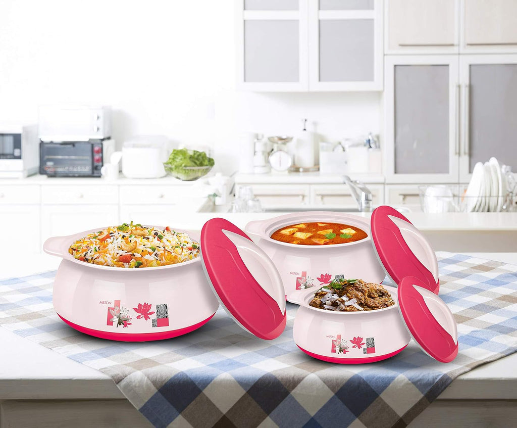 MILTON Delish Jr Insulated Inner Stainless Steel Casserole Gift Set of 3, Ivory