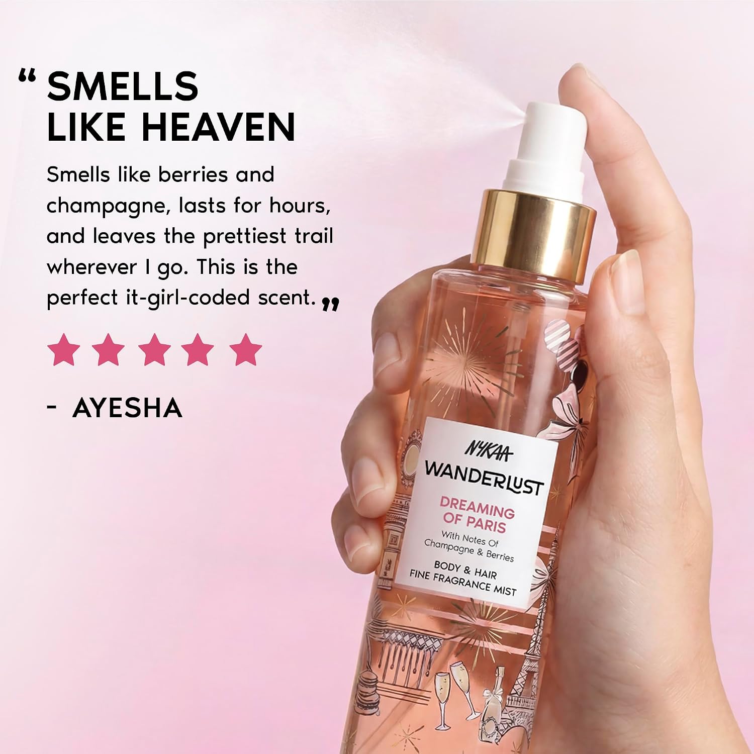 Nykaa Wanderlust Dreaming of Paris Fruity Perfume Body & Hair Mist, Notes of Champagne & Berries, 8 Hrs Long- Lasting Everyday Fragrance, 200 ml