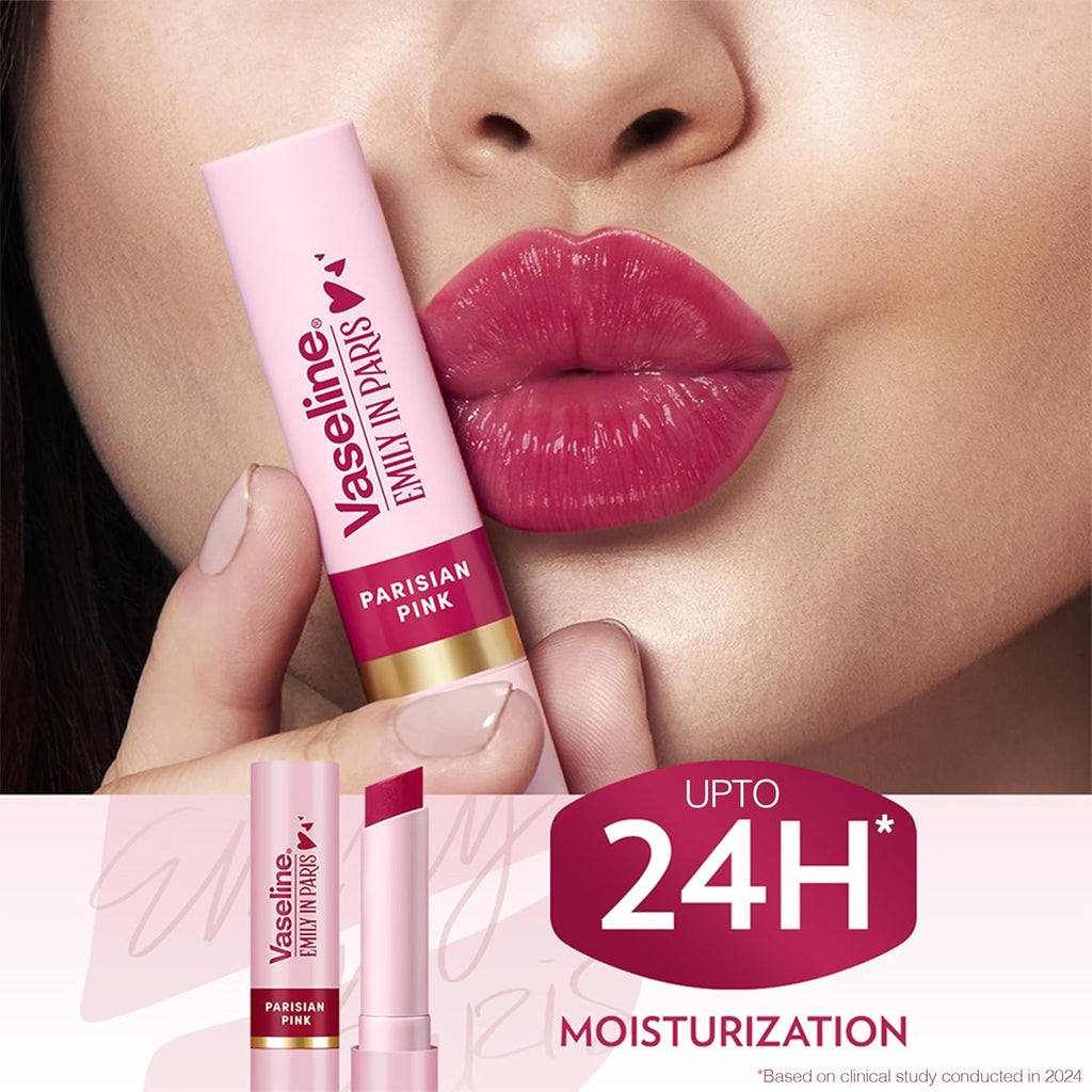 Vaseline Parisian Pink | Emily in Paris Limited Edition | Pink Tinted Lip Balm Stick, 24H Moisturization, 3g
