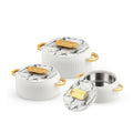 CELLO Castella Insulated Steel Casserole Set of 3 Pcs (1000ml, 1000ml, 1500ml) Gold White |