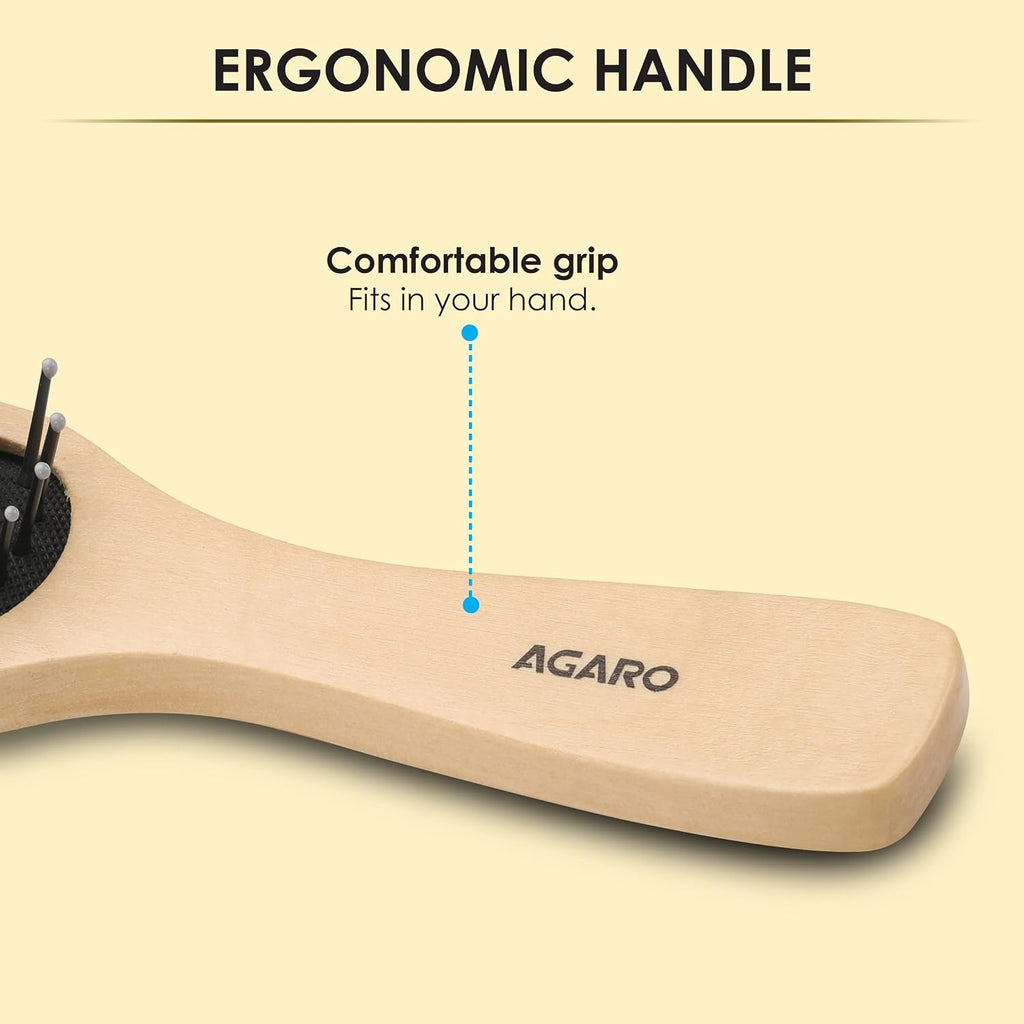 AGARO Prime Wooden Flat Hair Brush with Strong & flexible nylon bristles, having Anti- static ball tips, For Grooming, Volumising & Back Brushing, ideal for Men & Women