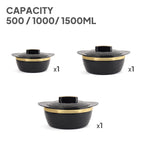 Cello Gold Crust Insulated Casserole Set of 3, (500ml, 1000ml, 1500ml) Black |