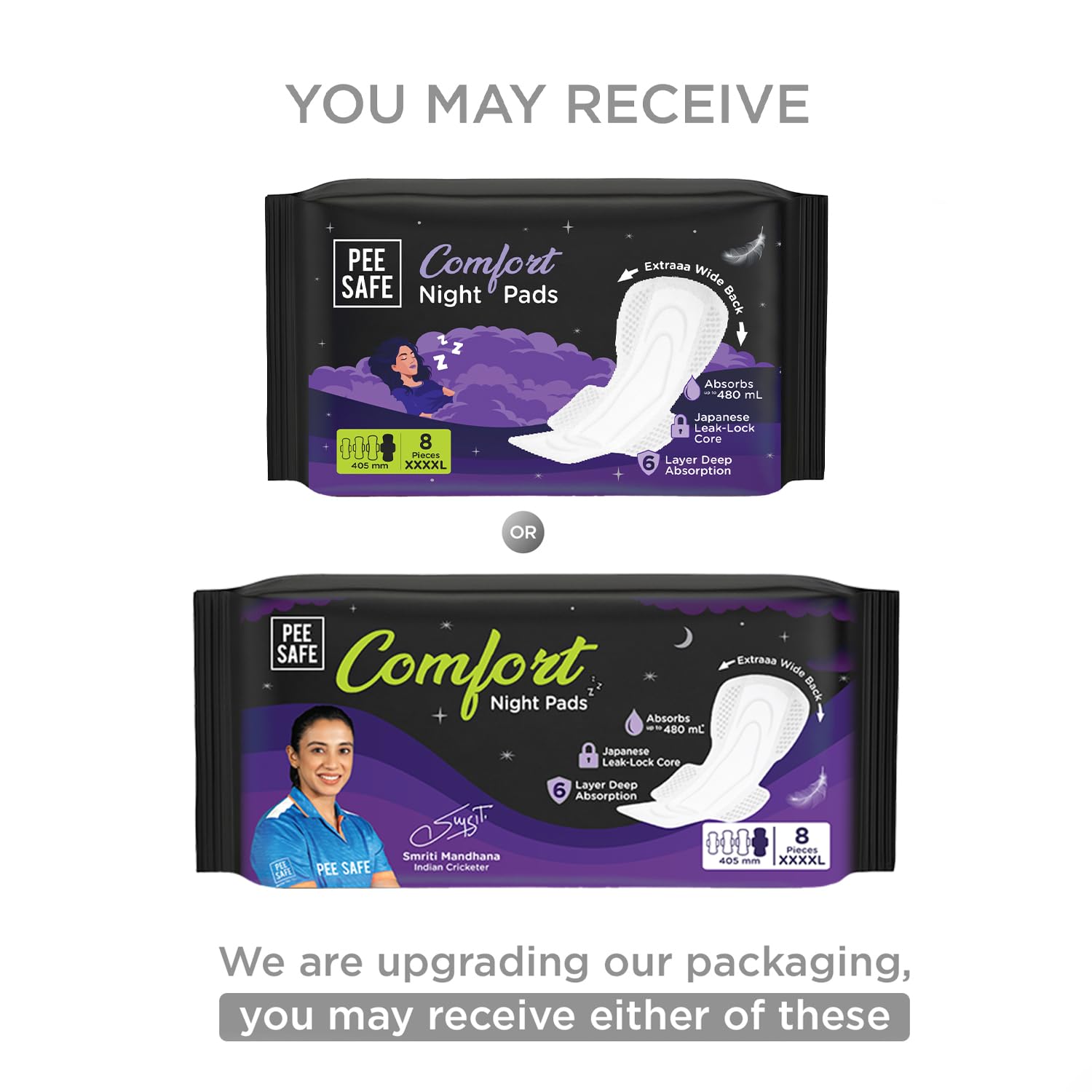 Pee Safe Comfort Night Pads XXXXL-8 Pads - 405Mm | 76% Longer | Heavy Flow Nights, Super Soft Topsheet, Dual Wings, Extra Wide Back, Overnight Protection,...