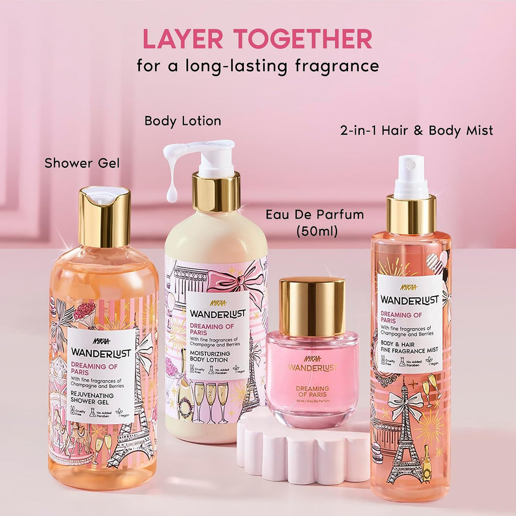 Nykaa Wanderlust Dreaming of Paris Fruity Perfume Body & Hair Mist, Notes of Champagne & Berries, 8 Hrs Long- Lasting Everyday Fragrance, 200 ml