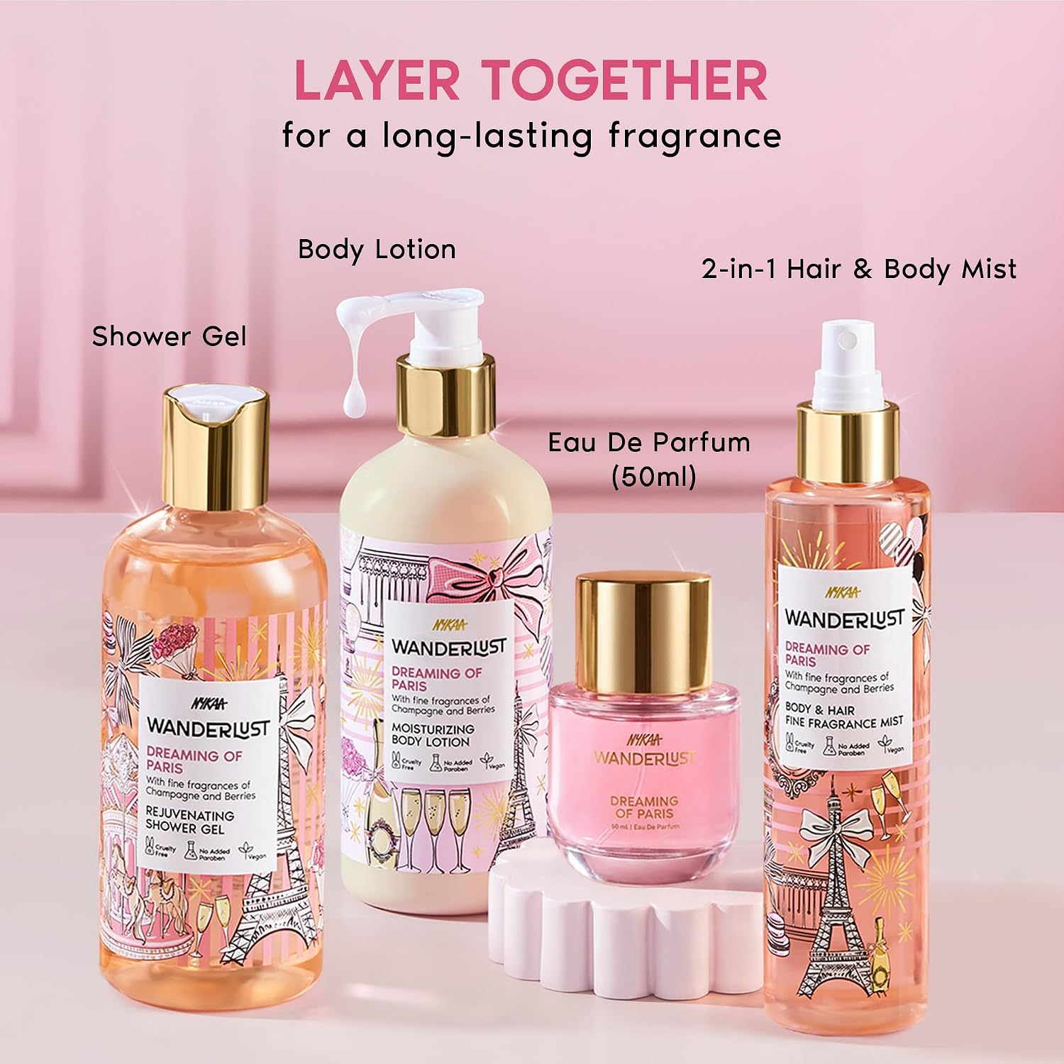 Nykaa Wanderlust Dreaming of Paris Fruity Perfume Body & Hair Mist, Notes of Champagne & Berries, 8 Hrs Long- Lasting Everyday Fragrance, 200 ml
