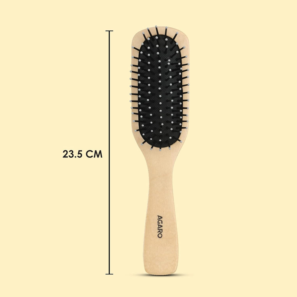 AGARO Prime Wooden Flat Hair Brush with Strong & flexible nylon bristles, having Anti- static ball tips, For Grooming, Volumising & Back Brushing, ideal for Men & Women