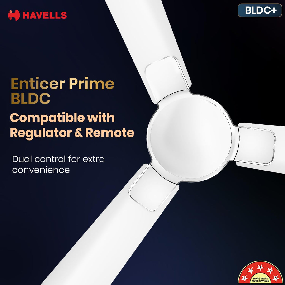 Havells 1200mm Enticer BLDC Prime Ceiling Fan| Compatible with Regulator & Remote /Pearl White Chrome| 100% Copper Motor|