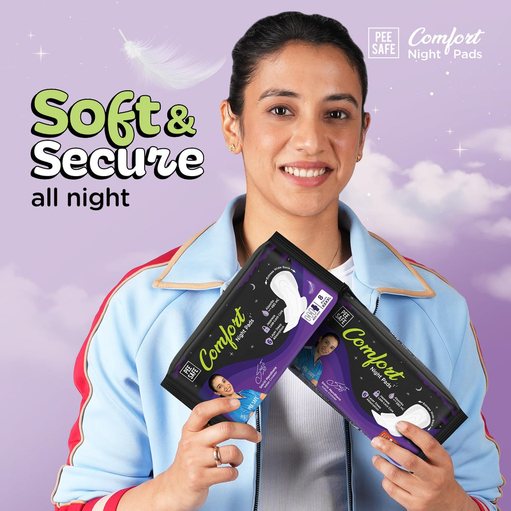 Pee Safe Comfort Night Pads XXXXL-8 Pads - 405Mm | 76% Longer | Heavy Flow Nights, Super Soft Topsheet, Dual Wings, Extra Wide Back, Overnight Protection,...