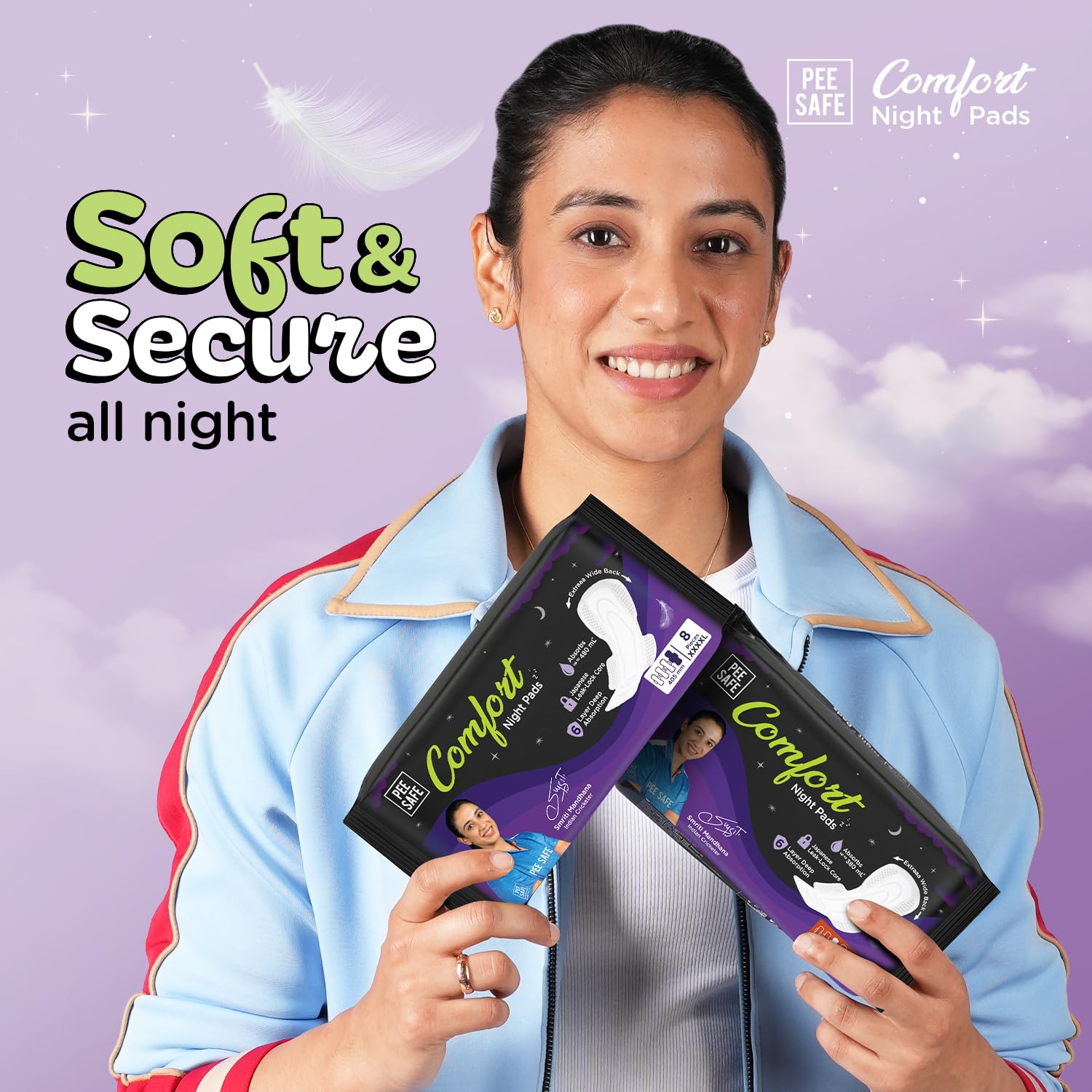Pee Safe Comfort Night Pads XXXXL-8 Pads - 405Mm | 76% Longer | Heavy Flow Nights, Super Soft Topsheet, Dual Wings, Extra Wide Back, Overnight Protection,...