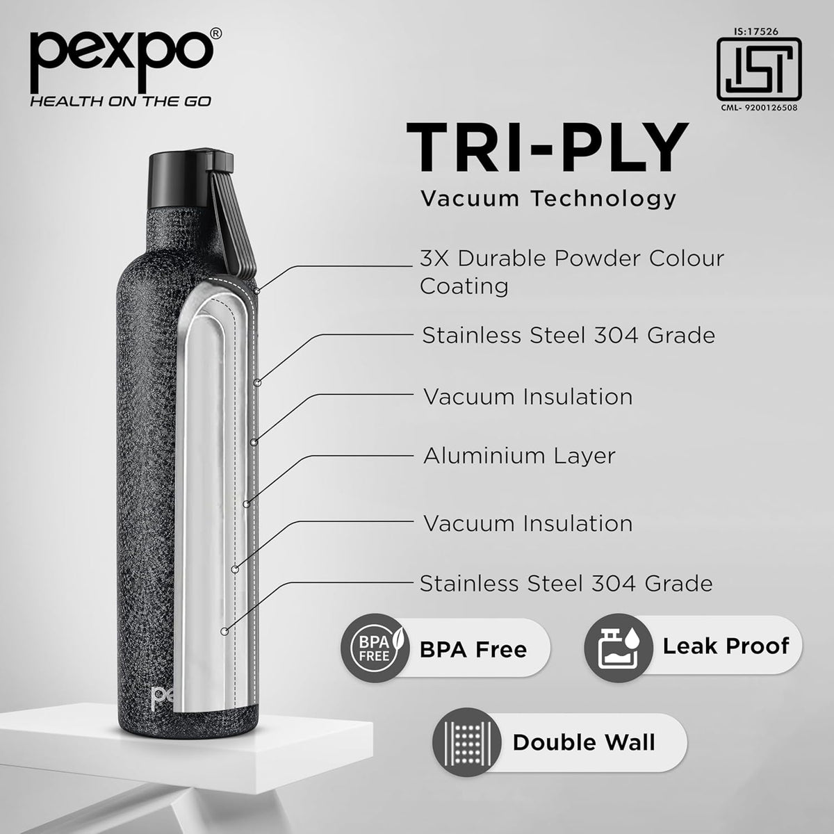 Stainless Steel Water Bottle Oslo Black 980ml