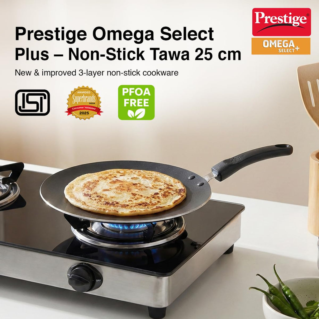 Prestige Aluminium Omega Select Plus Non-Stick Concave Tawa, 25 cm,Black