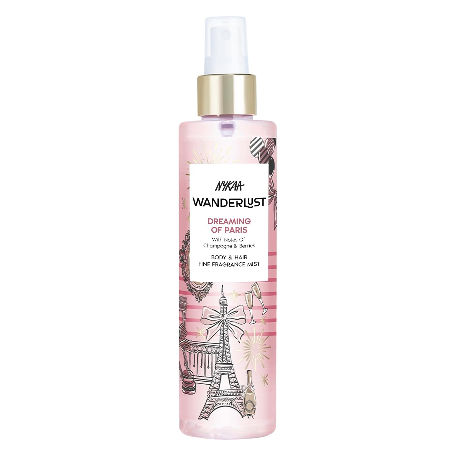 Nykaa Wanderlust Dreaming of Paris Fruity Perfume Body & Hair Mist, Notes of Champagne & Berries, 8 Hrs Long- Lasting Everyday Fragrance, 200 ml