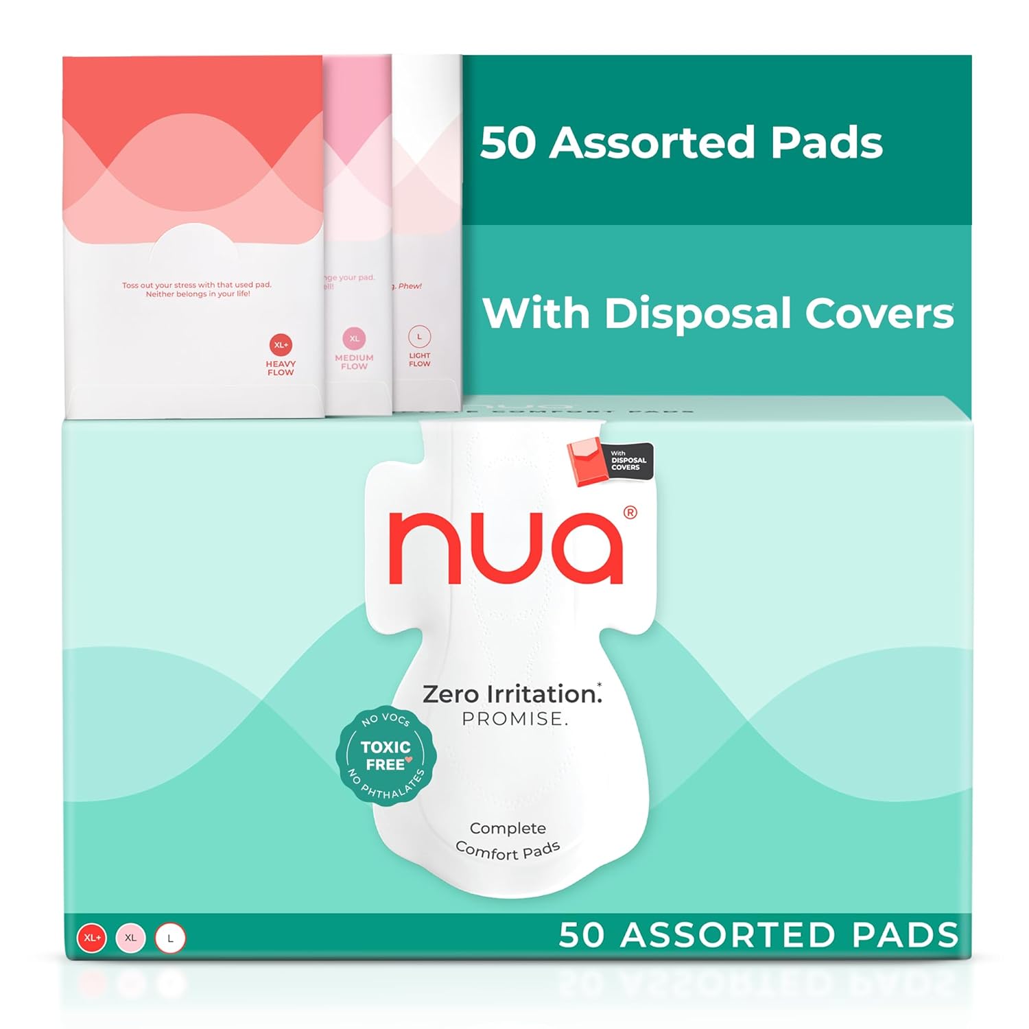 Nua Complete Comfort Sanitary Pads for Sensitive Skin | Pack of 50 Pads