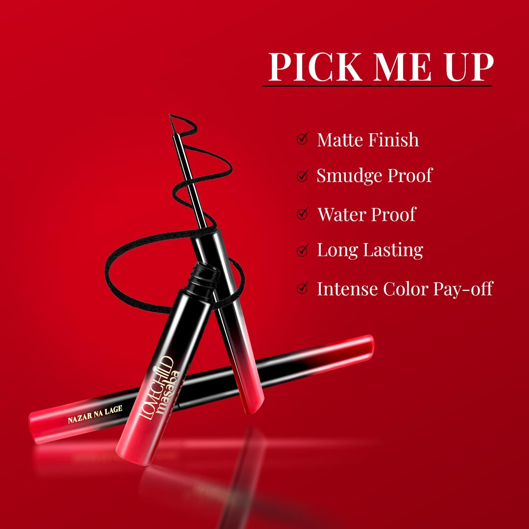 LoveChild Masaba Liquid Eyeliner (Black), Waterproof Smudge-Proof Eyeliner with HD Gloss Finish, Quick Drying Eye Liner and Long Lasting Eye Makeup for...