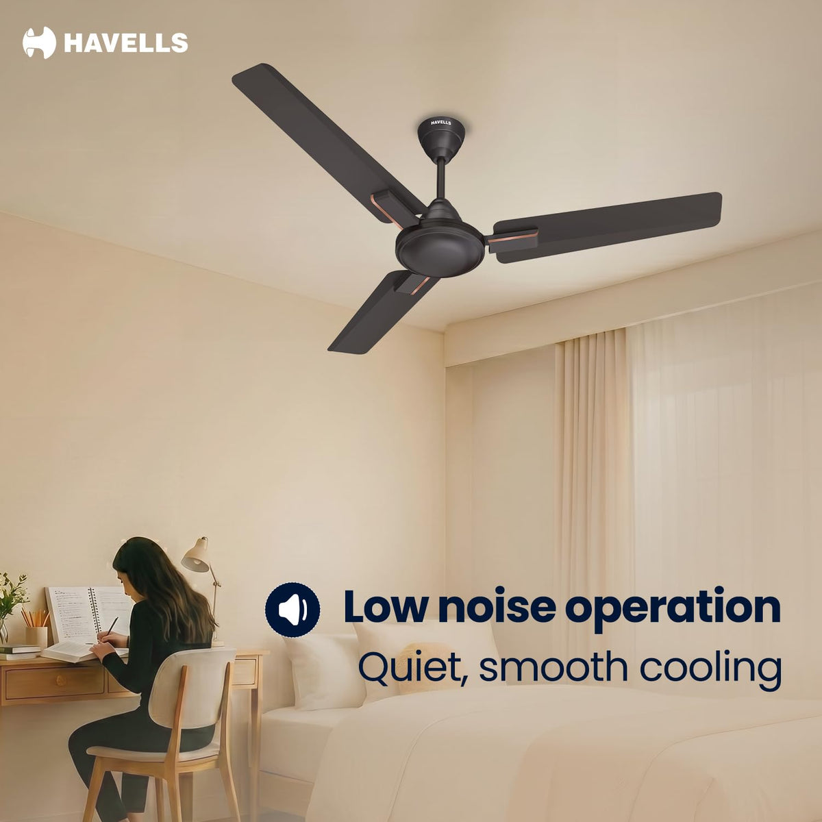 Havells 1200mm Ambrose Neo Energy Saving Ceiling Fan| Air Delivery: 220 m³/min| Speed: 370 RPM| 2...