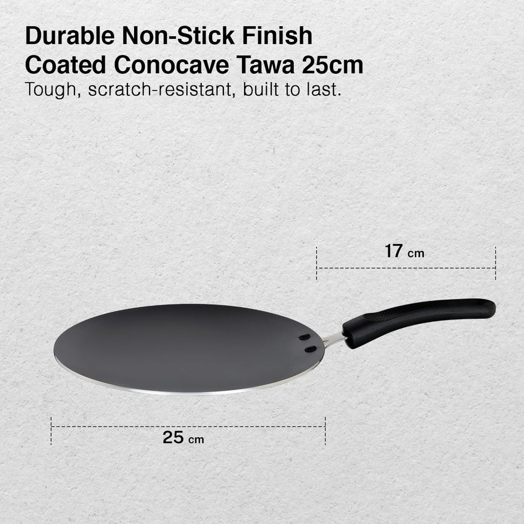 Prestige Aluminium Omega Select Plus Non-Stick Concave Tawa, 25 cm,Black