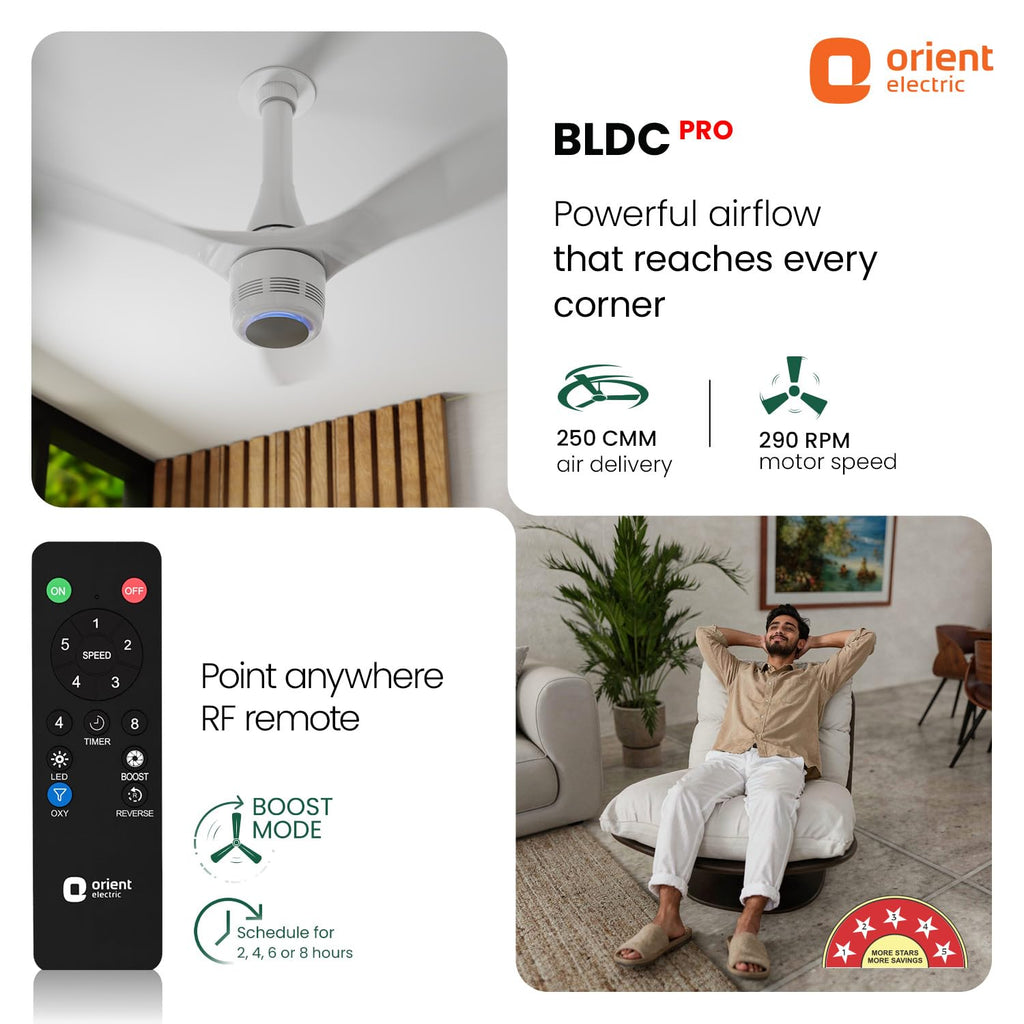 Orient Electric Aero O2 Oxygen Enriching BLDC Ceiling Fan | Newly Launched Air Purifier Fan| Remote Control | Silent Operation | All Season Fan with Reverse...