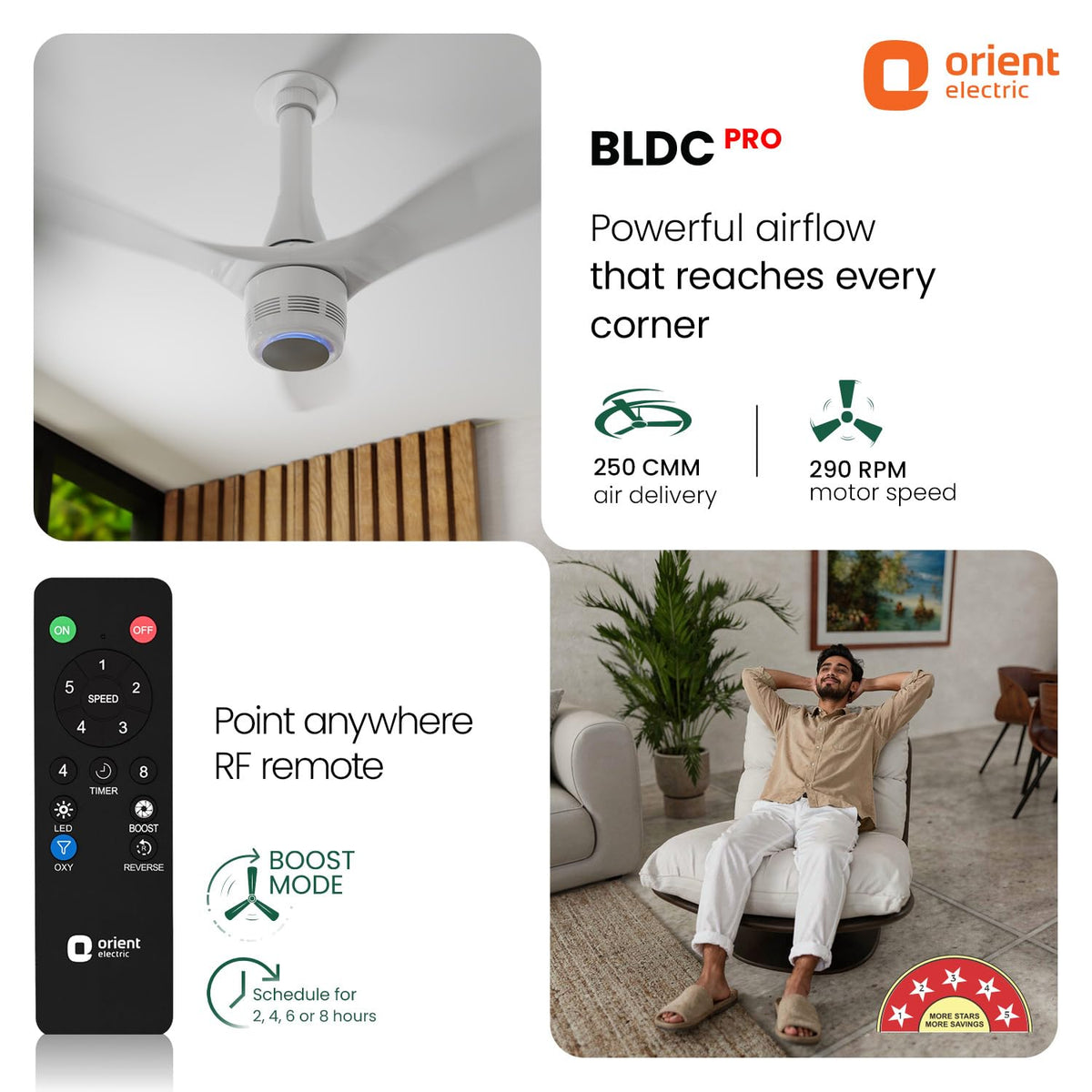 Orient Electric Aero O2 Oxygen Enriching BLDC Ceiling Fan | Newly Launched Air Purifier Fan| Remote Control | Silent Operation | All Season Fan with Reverse...
