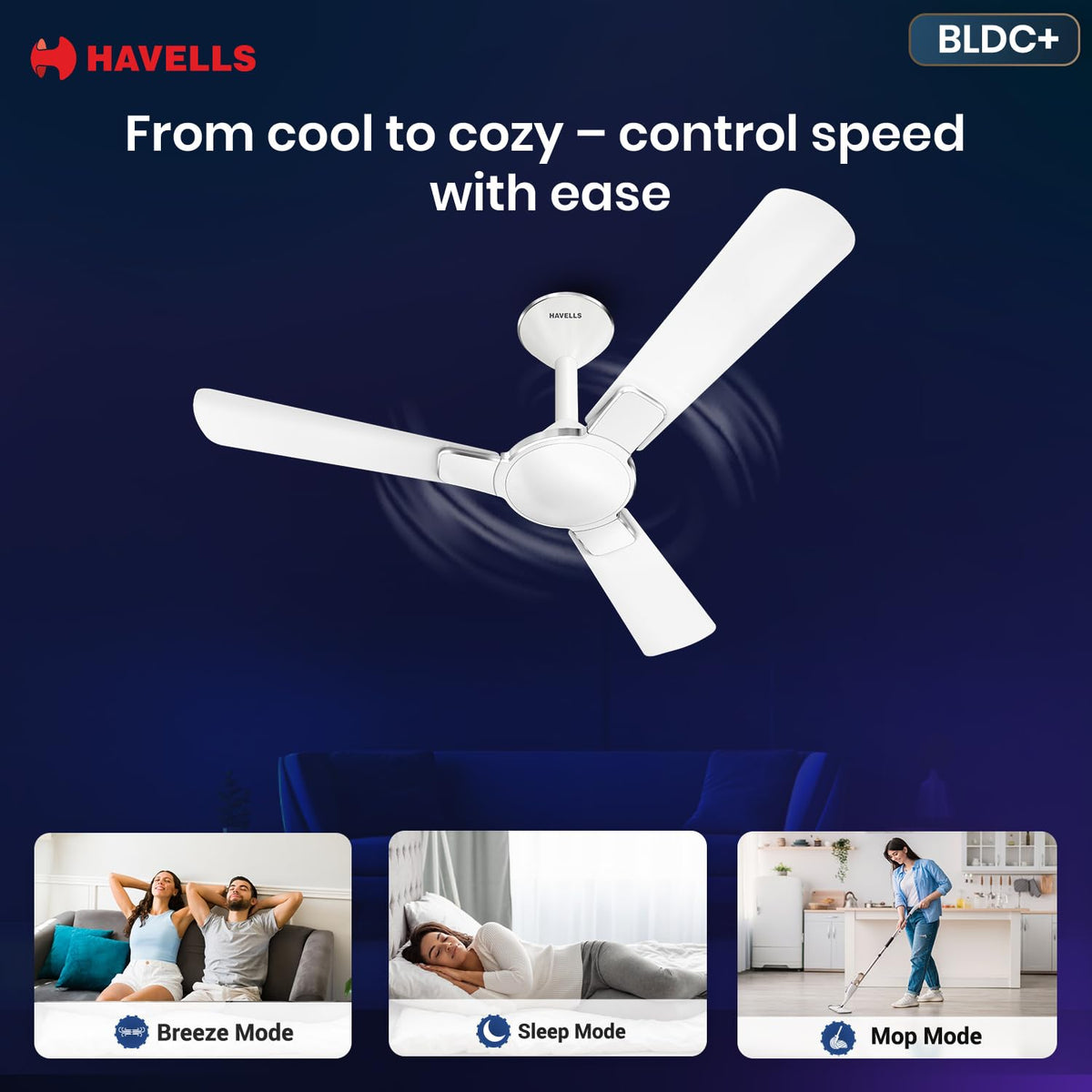 Havells 1200mm Enticer BLDC Prime Ceiling Fan| Compatible with Regulator & Remote /Pearl White Chrome| 100% Copper Motor|