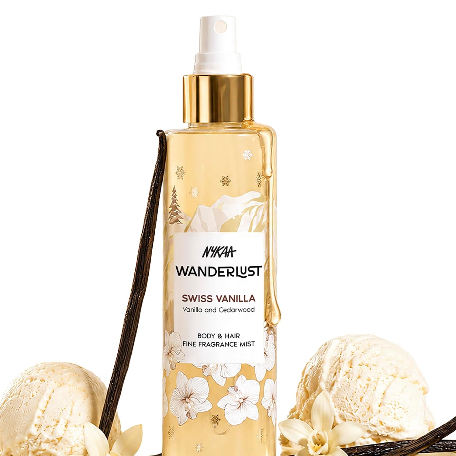 Nykaa Wanderlust Swiss Vanilla Body & Hair fine fragrance Mist 200 ml