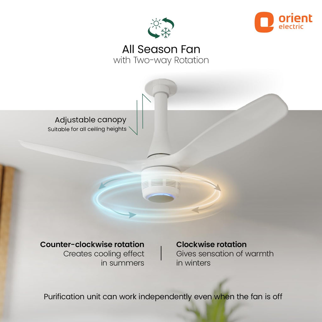 Orient Electric Aero O2 Oxygen Enriching BLDC Ceiling Fan | Newly Launched Air Purifier Fan| Remote Control | Silent Operation | All Season Fan with Reverse...