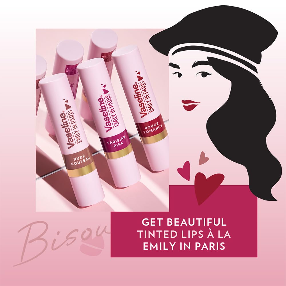 Vaseline Parisian Pink | Emily in Paris Limited Edition | Pink Tinted Lip Balm Stick, 24H Moisturization, 3g