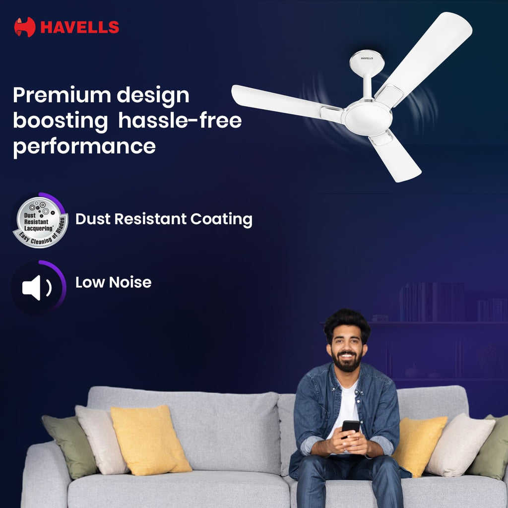 Havells 1200mm Enticer BLDC Prime Ceiling Fan| Compatible with Regulator & Remote /Pearl White Chrome| 100% Copper Motor|