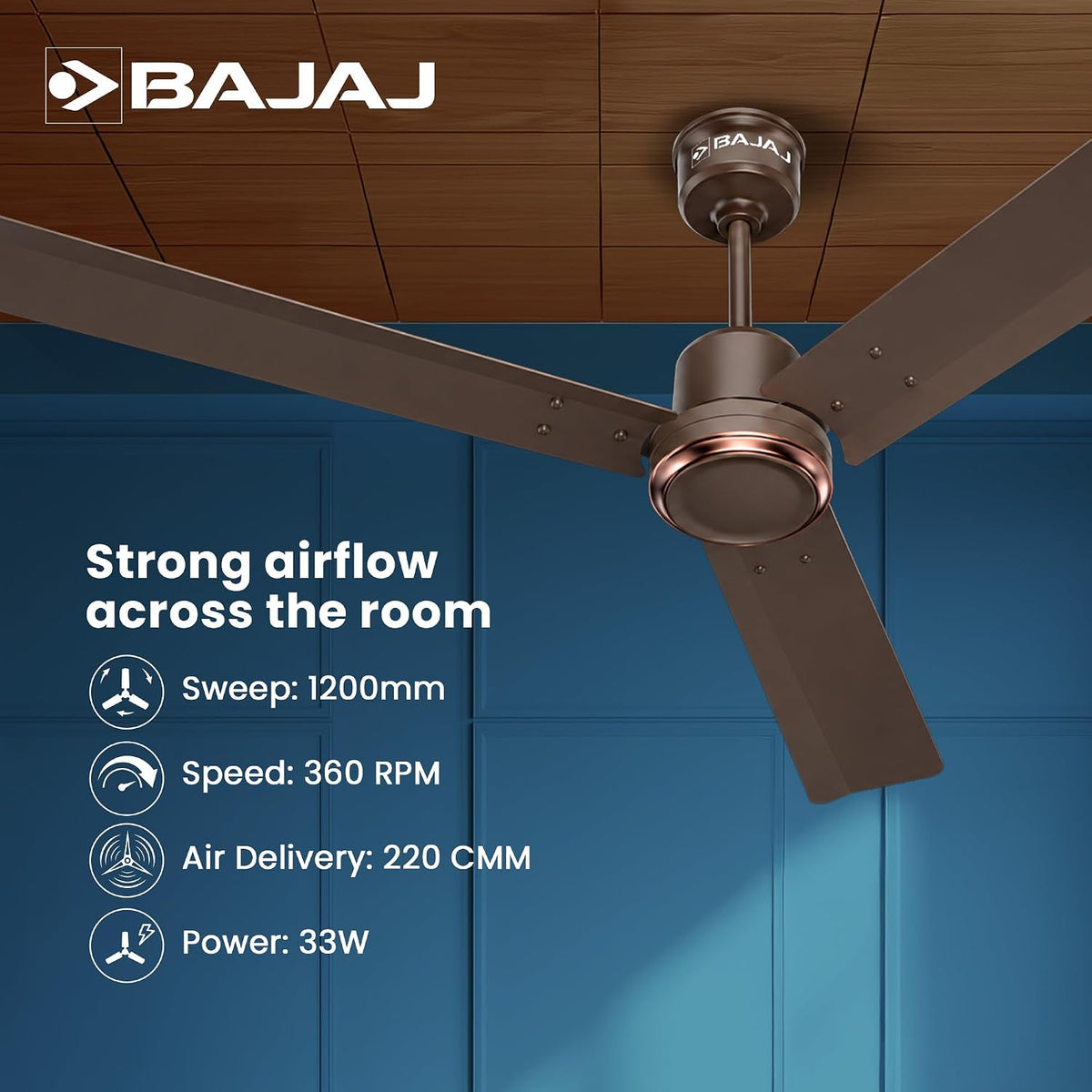 Bajaj Classico Sleek Plus 5S 1200MM (48”) BLDC Ceiling Fan with Remote |