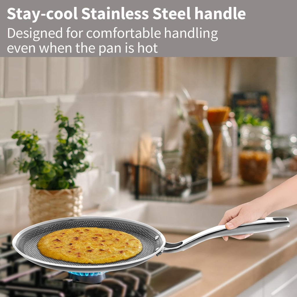 Hawkins 26 cm Triply with Shielded Nonstick Pro Flat Tava | Induction & Gas Compatible | Flat Surface, Spill-Resistant Rim | Silver (PSNFT26)