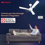 Havells 1200mm Enticer BLDC Prime Ceiling Fan| Compatible with Regulator & Remote /Pearl White Chrome| 100% Copper Motor|