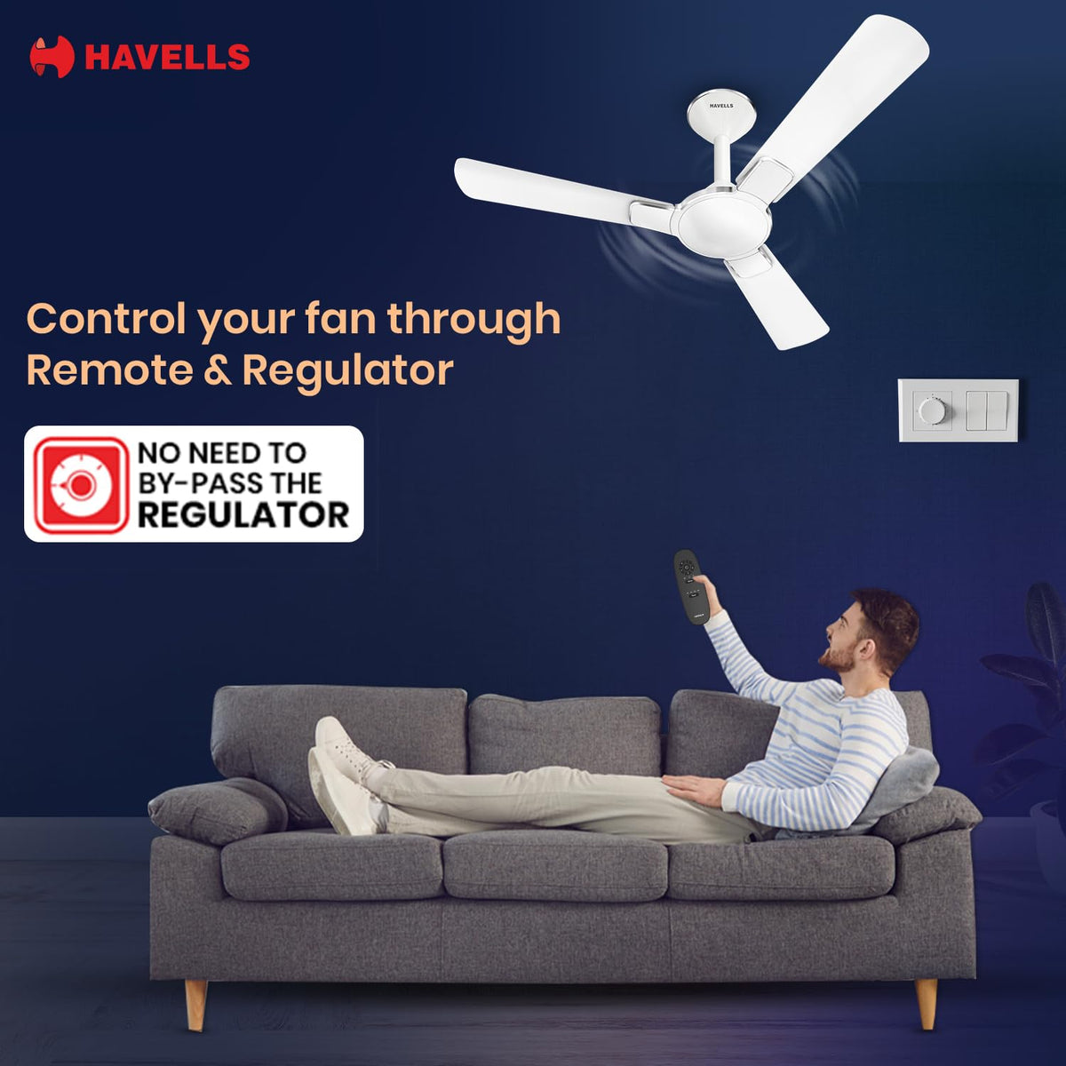Havells 1200mm Enticer BLDC Prime Ceiling Fan| Compatible with Regulator & Remote /Pearl White Chrome| 100% Copper Motor|