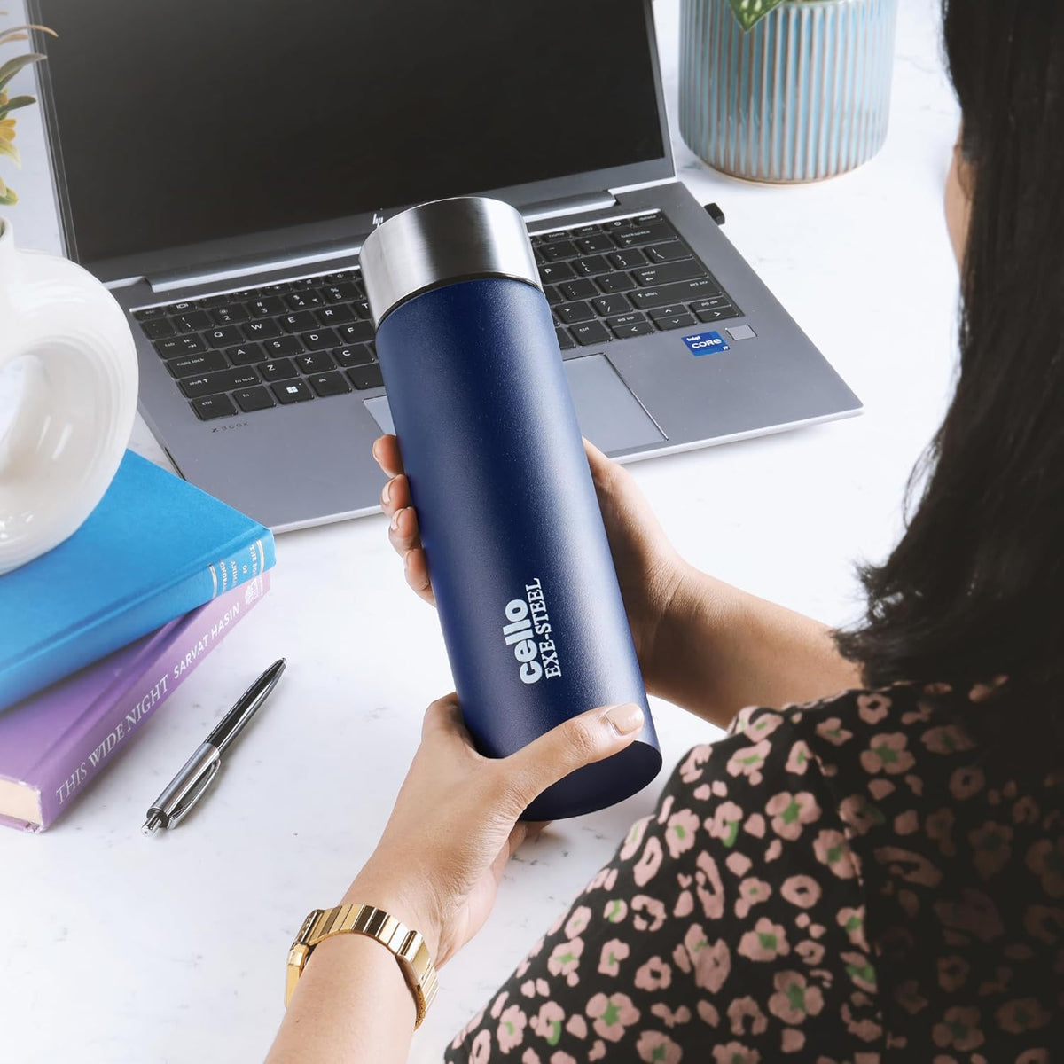 CELLO H2O Matt Stainless Steel Water Bottle For Office & Daily Use 1000 ml Navy Blue | Single Wall Freezer & Fridge Safe, Lightweight & Stylish Leakproof Rustproof Steel Water Bottle For School Travel