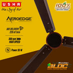 USHA AeroEdge 1200mm BLDC Ceiling Fan with RF Remote | BEE 5 Star Rated Energy Efficient | 100% Copper Motor | High Air Delivery 220CMM | 3-Year Motor &...