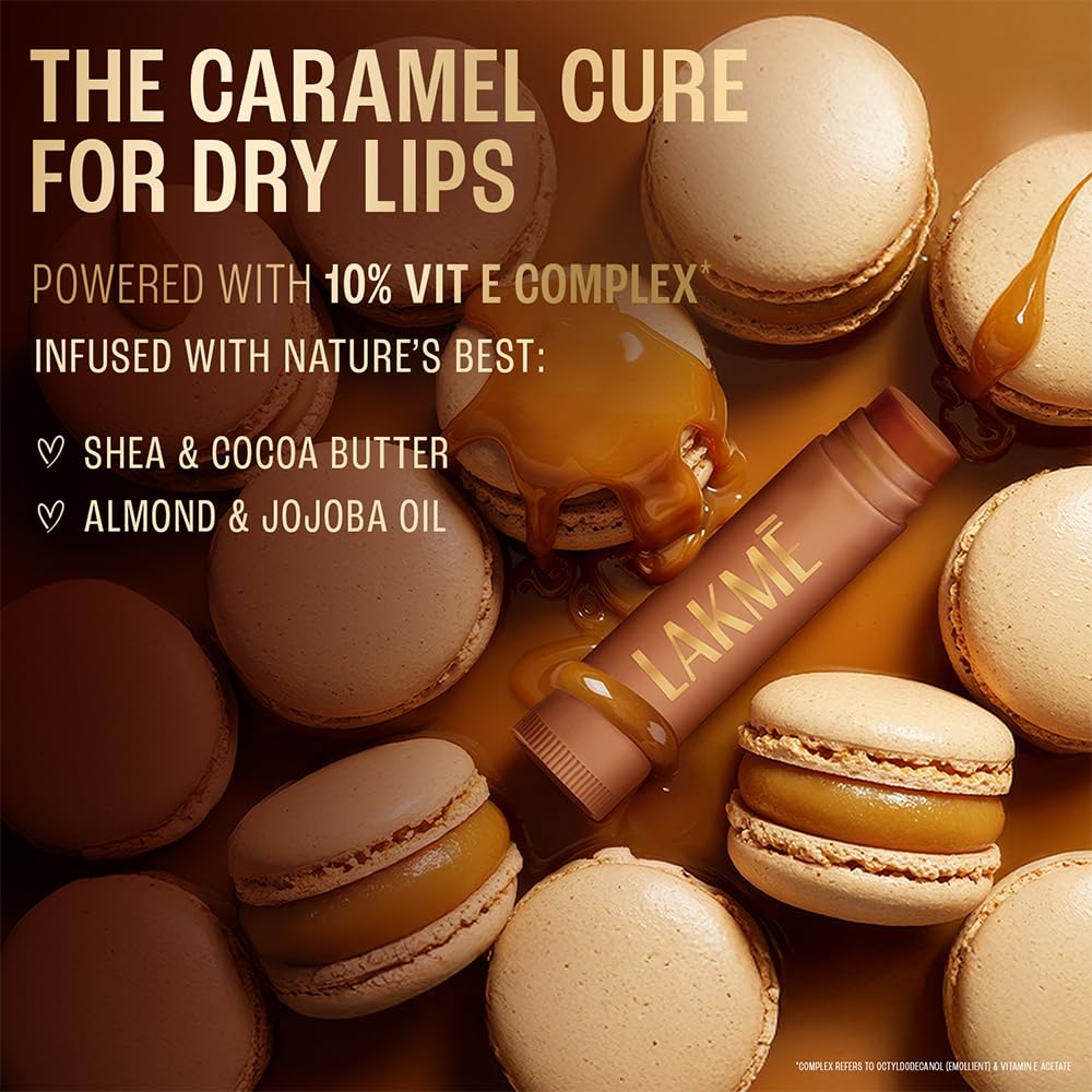 Lakme Lip Love Care Stick Caramel, with 10% Vitamin E Complex, nourished with Shea & Cocoa Butter and enriched with Almond & Jojoba Oil for 24hr...