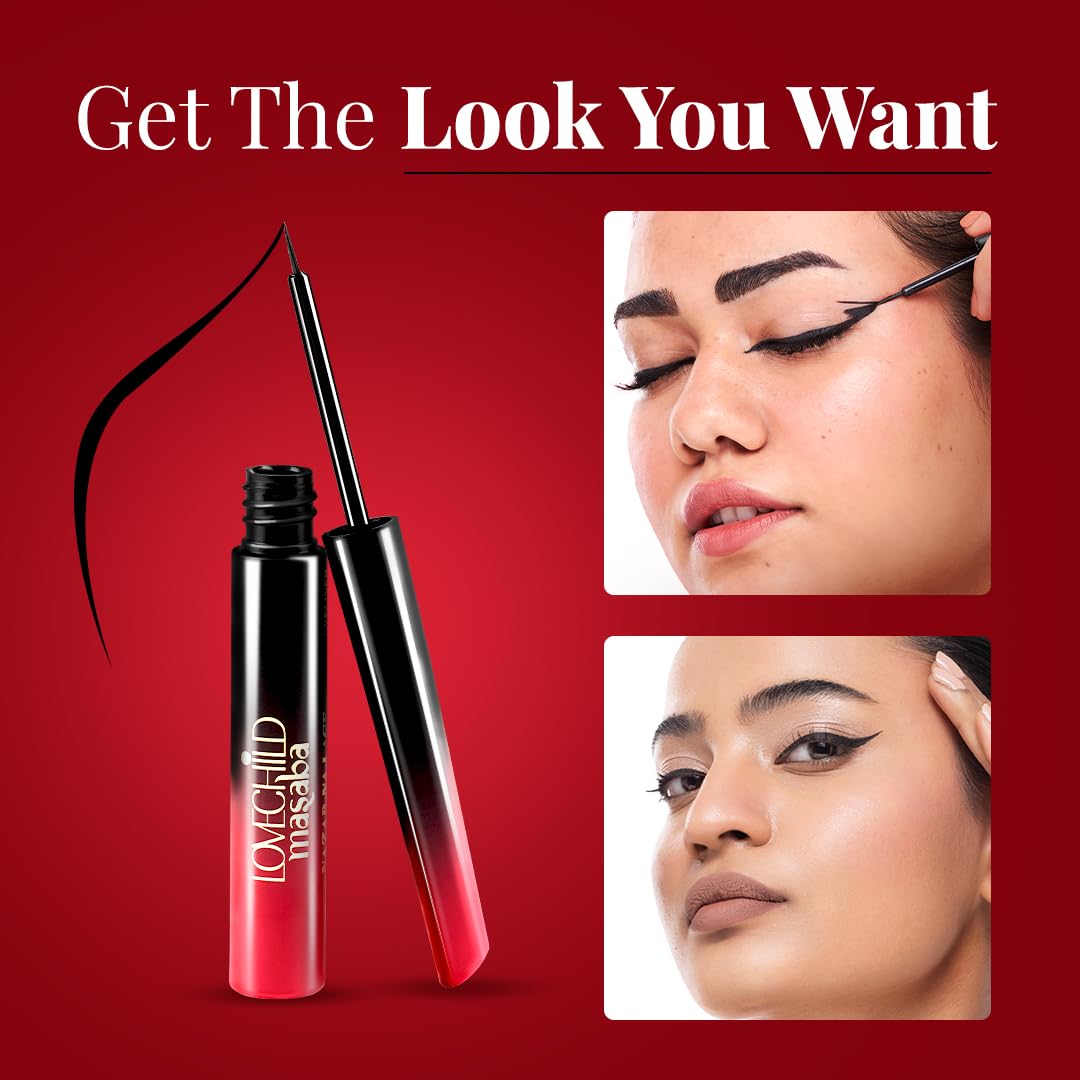 LoveChild Masaba Liquid Eyeliner (Black), Waterproof Smudge-Proof Eyeliner with HD Gloss Finish, Quick Drying Eye Liner and Long Lasting Eye Makeup for...