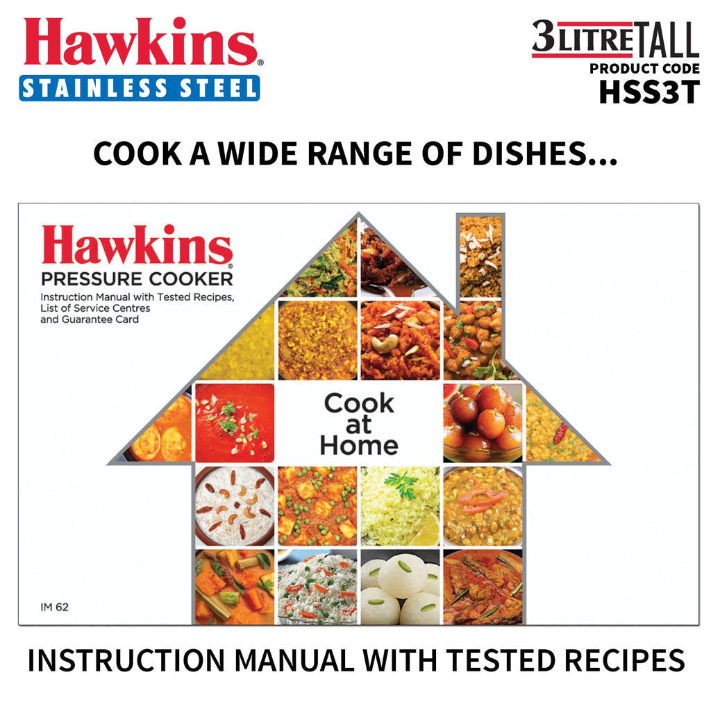 Hawkins 3 Litre Pressure Cooker, Stainless Steel Inner Lid Cooker, Induction Cooker, Silver (Hss3T), 3 Liter