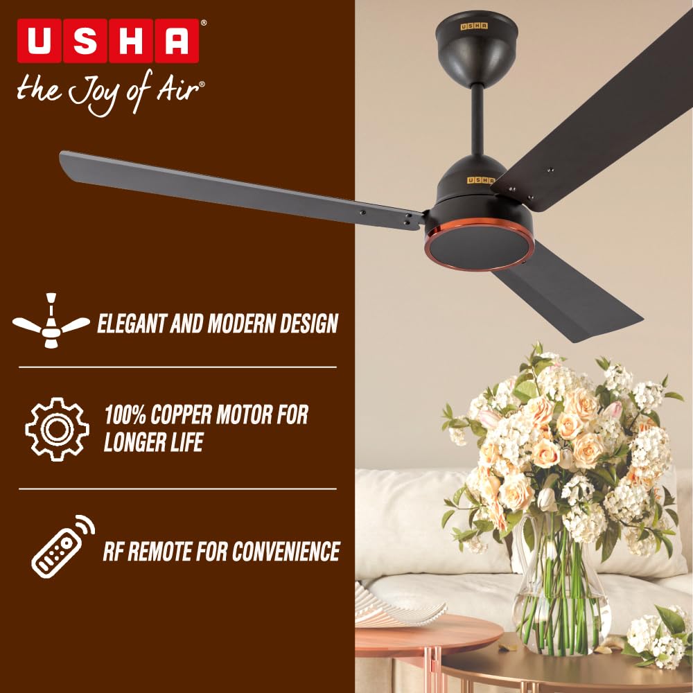 USHA AeroEdge 1200mm BLDC Ceiling Fan with RF Remote | BEE 5 Star Rated Energy Efficient | 100% Copper Motor | High Air Delivery 220CMM | 3-Year Motor &...