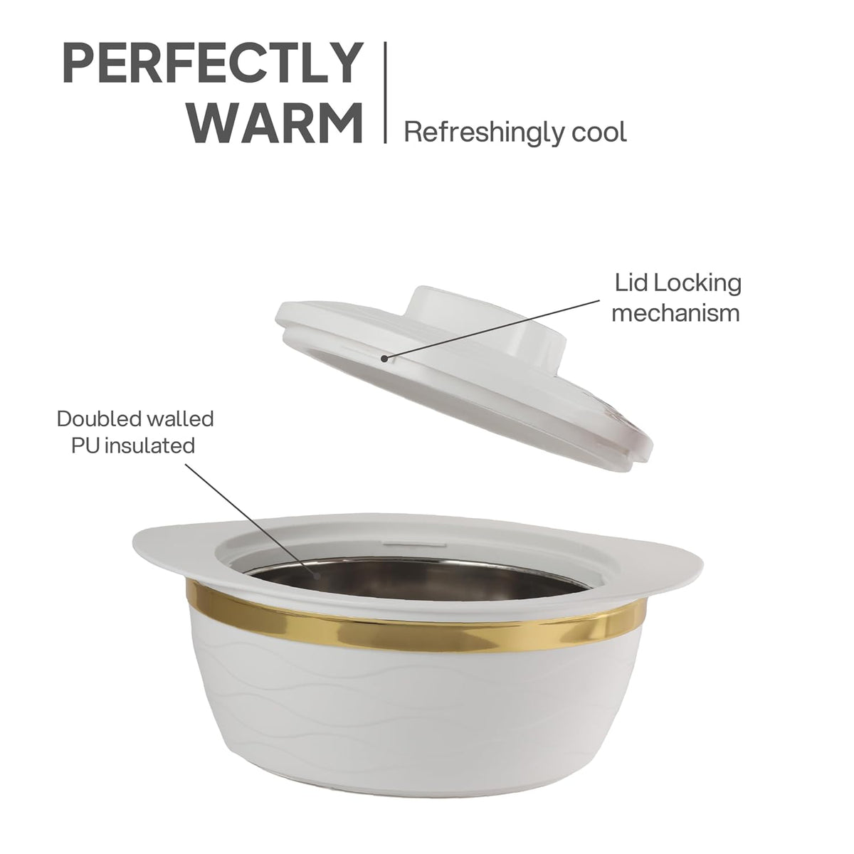 Cello Gold Crust Insulated Casserole Set of 3, (500ml, 1000ml, 1500ml) White |