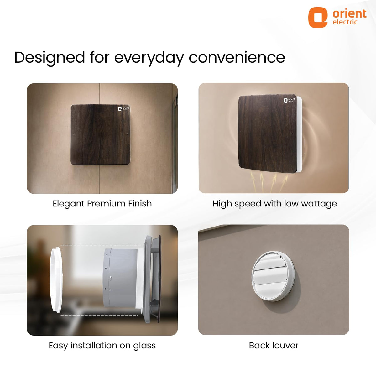 Orient Ventro exhaust 150 mm | Walnut Wood | Glass and wall mountable | Elegant design with high performance | Noiseless Operation | 2 year warranty