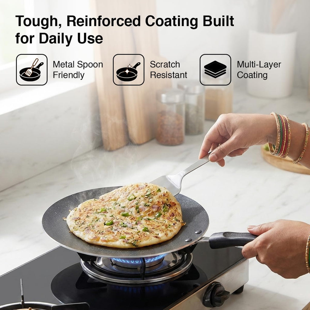 Prestige Aluminium Omega Select Plus Non-Stick Concave Tawa, 25 cm,Black