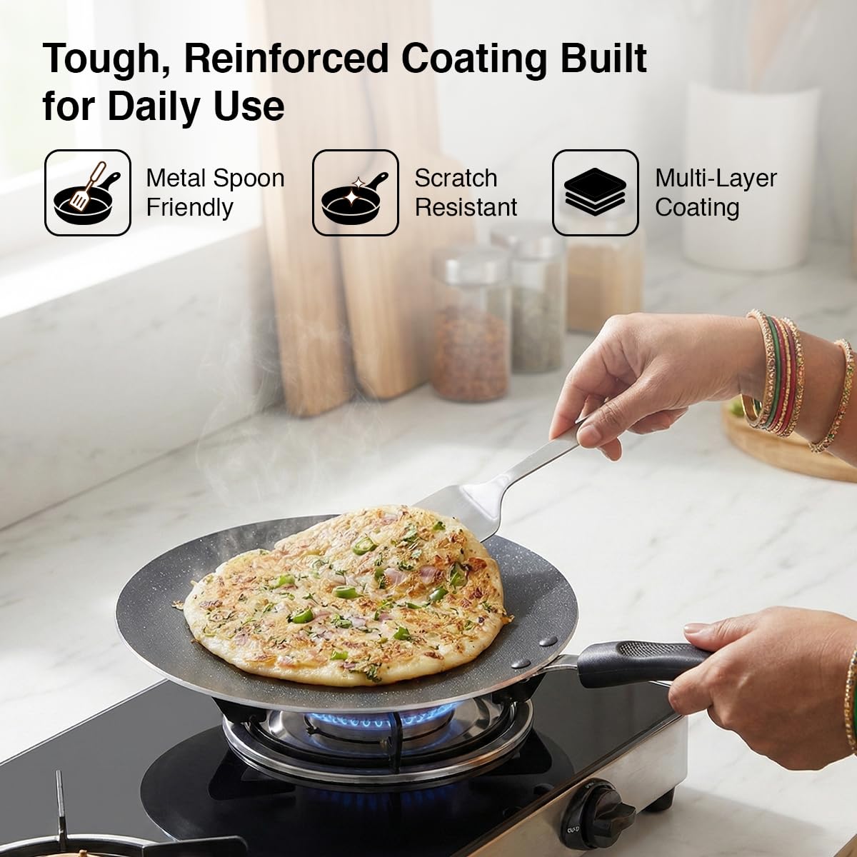 Prestige Aluminium Omega Select Plus Non-Stick Concave Tawa, 25 cm,Black