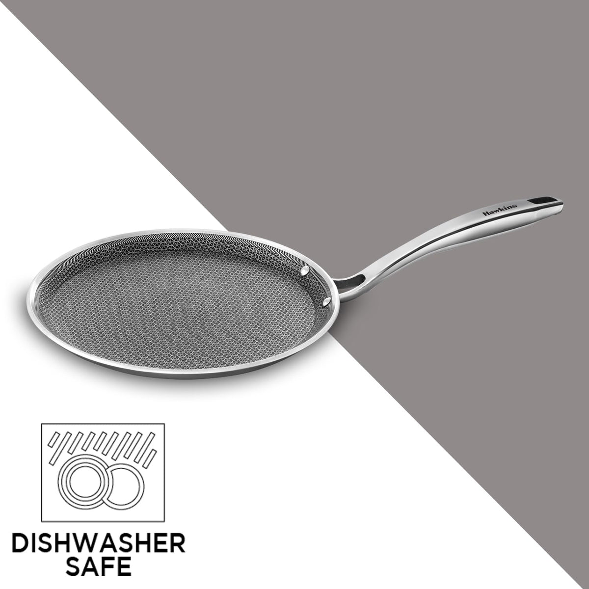 Hawkins 26 cm Triply with Shielded Nonstick Pro Flat Tava | Induction & Gas Compatible | Flat Surface, Spill-Resistant Rim | Silver (PSNFT26)